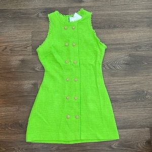 Zara Neon green textured dress with buttons